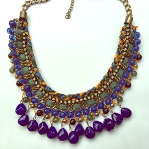 Blue tribal chunky woven beaded necklace